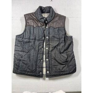 True Religion Mens Puffer Vest Quilted Denim lamb skin Plaid Lining XXXL